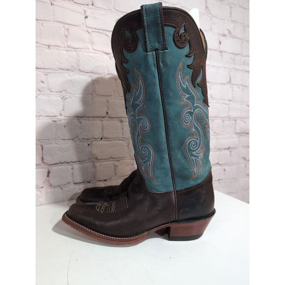 Justin Boots Style L2696 Brown And Teal Leather Cowgirl Western Women Size 6.5 - Picture 8 of 16